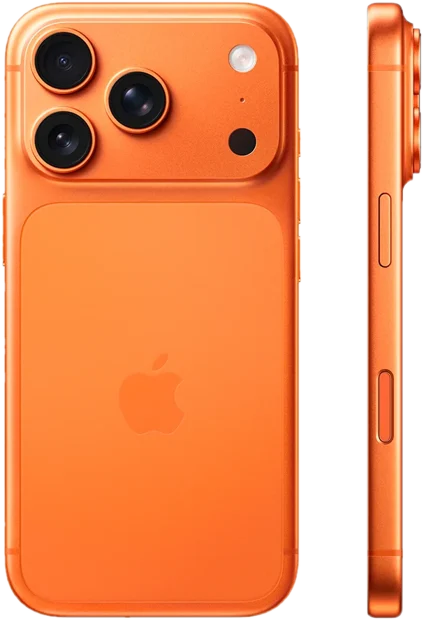 iPhone 17 Pro Max naranja, vista trasera y lateral